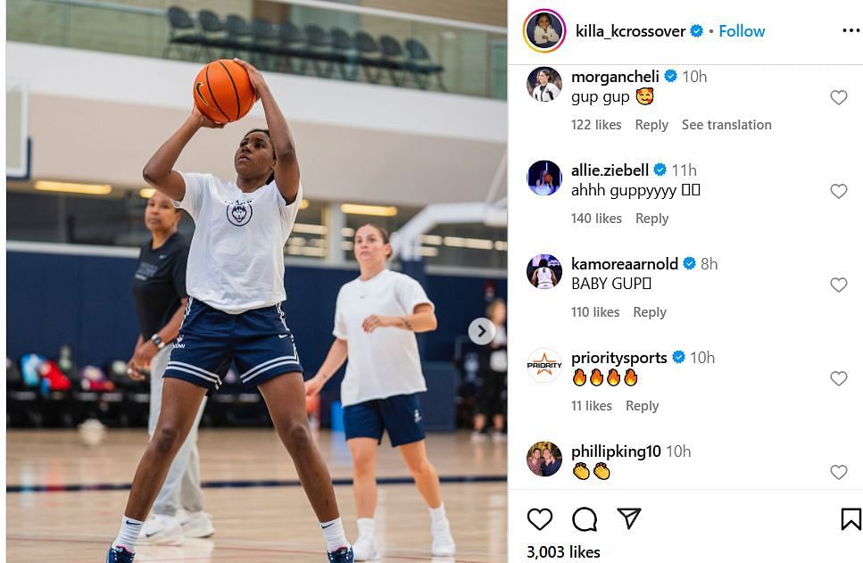 UConn women's basketball players show Kelis Fisher some support on IG. Image via @killa_kcrossover